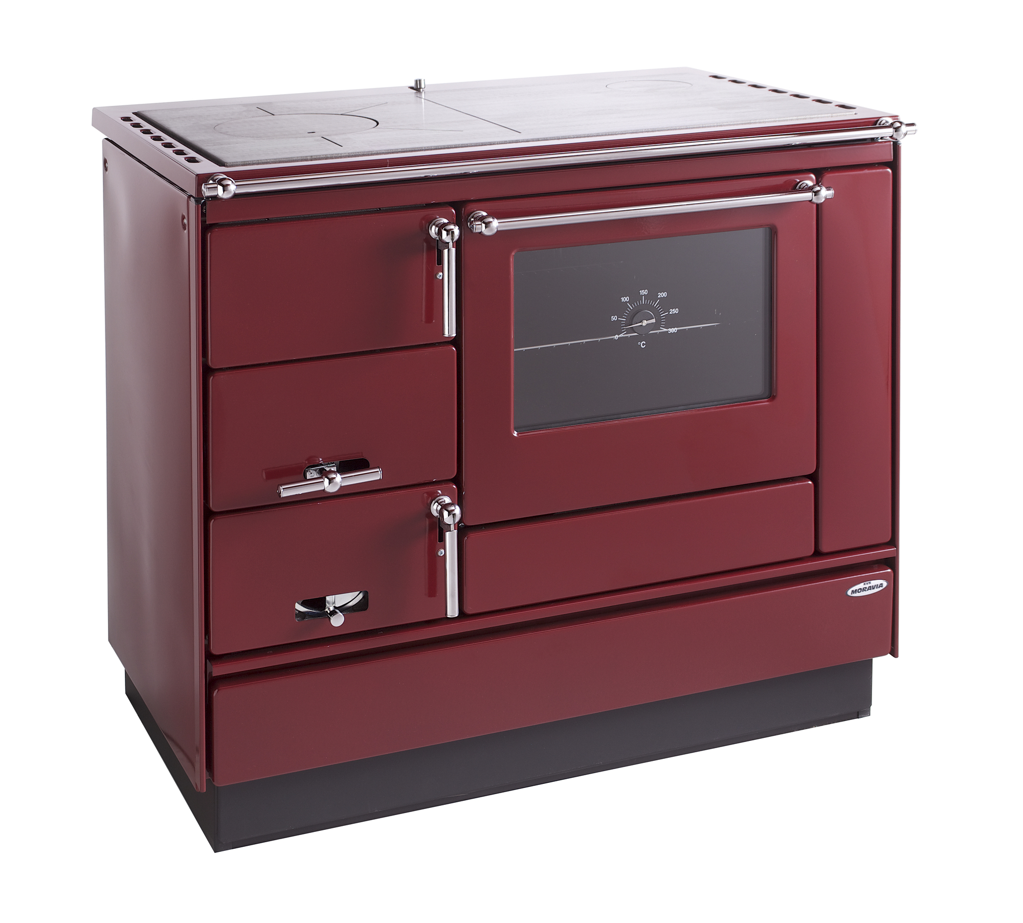 KVS MORAVIA VSP 9100 sporák na tuhá paliva 8,4kW, s troubou, pravý, bordo/chrom