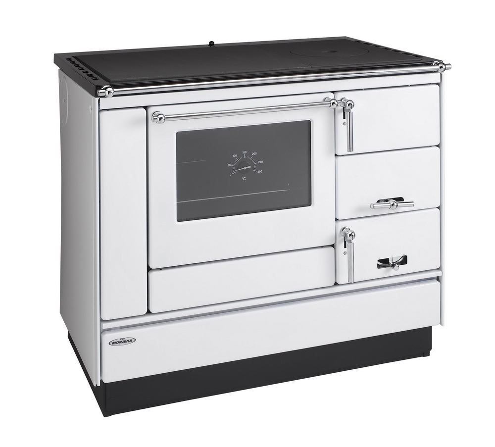 KVS MORAVIA VSP 9100 sporák na tuhá paliva 8,4kW, s troubou, pravý, bílý/chrom