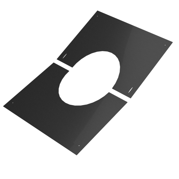 Dvojdílný krycí plech 510x672 mm  30-45° černý pro komín 150-50mm