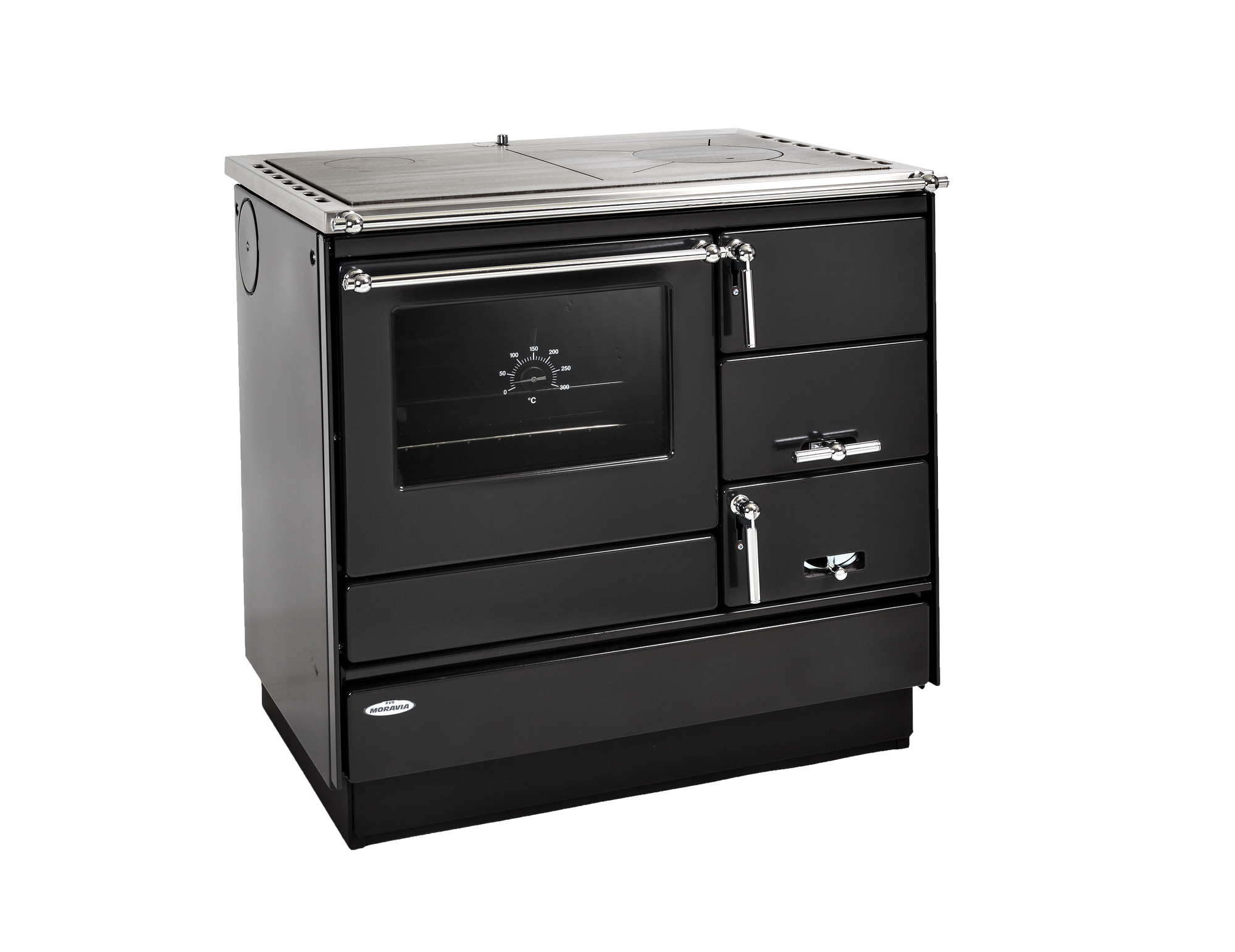 KVS MORAVIA VSP 9103 sporák na tuhá paliva 8,4kW, s troubou, levý, antracit/chrom