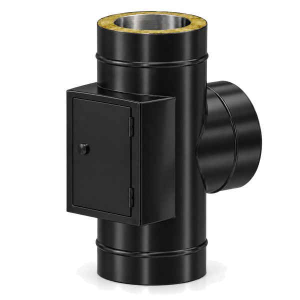 T kus 90° s dvířky naproti vstupu černý 150/0,5-30 mm